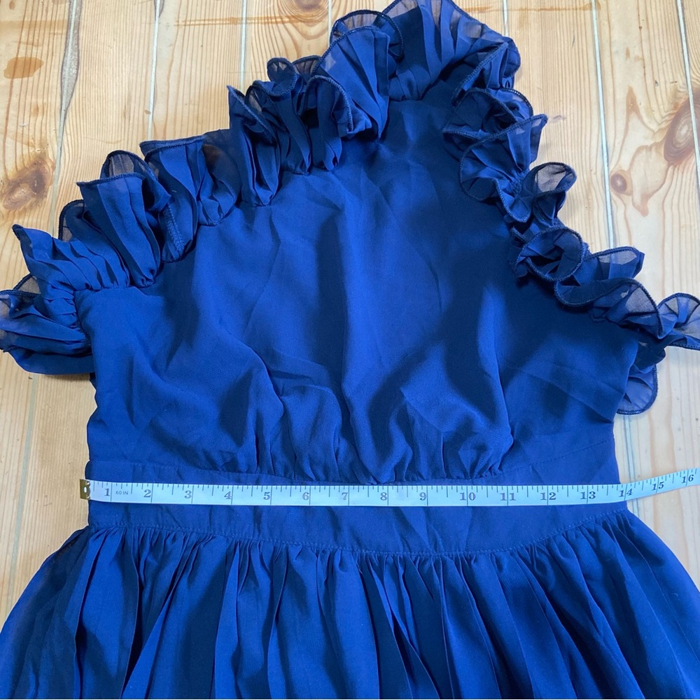 NWOT Lulus Splendid Charisma Navy Ruffled Pleated One-Shoulder Midi Dress - Picture 8 of 10